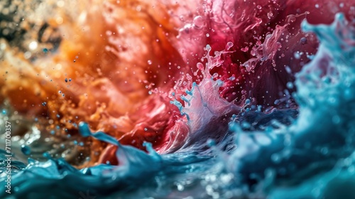 Vibrant abstract ink explosion in water creating a dynamic artwork. Vivid colors blend in abstract  fluid motion.