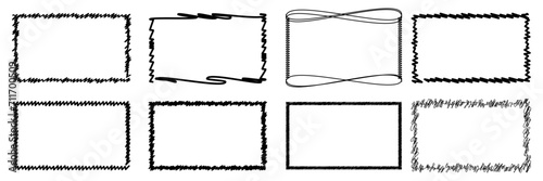 set scribble rectangle frame. vector black outline scratches frame collection