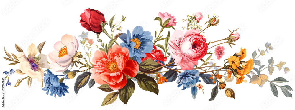 Obraz premium Floral Arrangement in Vintage Style on White Background 