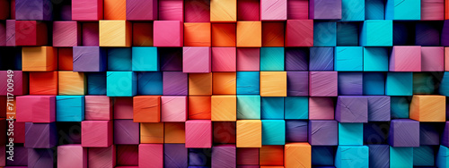 Abstract Colorful Background Made of Colored Wooden Cubes 