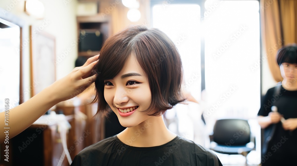 Hairdresser working on haircut and hairstyle for client at beauty salon, trendy hairs designs Hairdresser working on haircut and hairstyle for client at beauty salon, trendy hairs designs