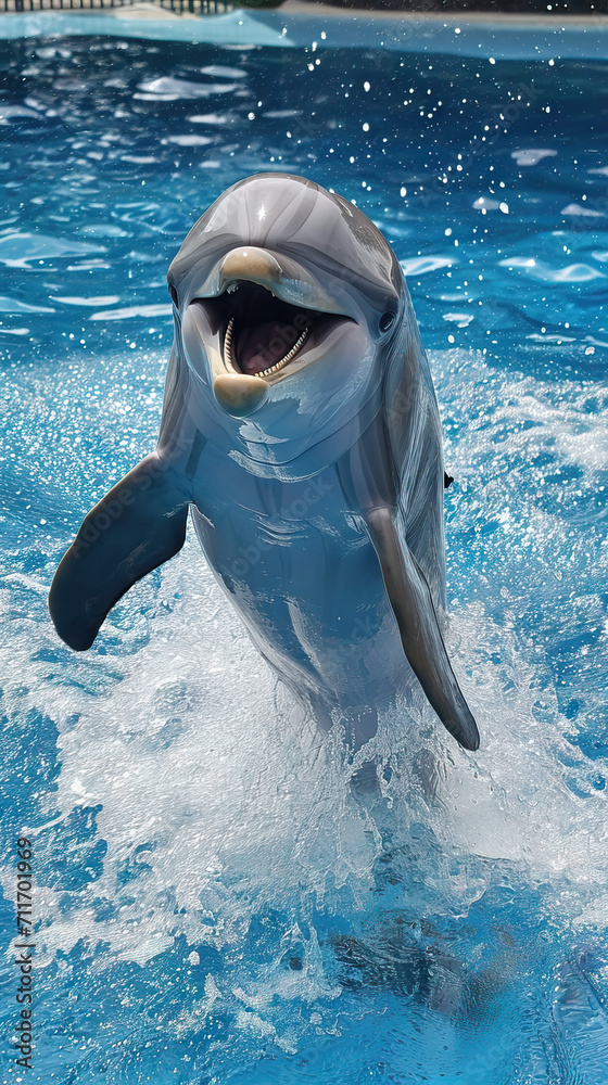 Obraz premium Dolphin Show at the Marine Park. Jumping out of the Water.