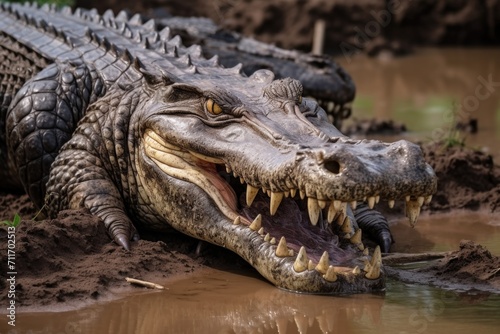 Nile Crocodiles devouring wildebeest in Masai Mara. © darshika