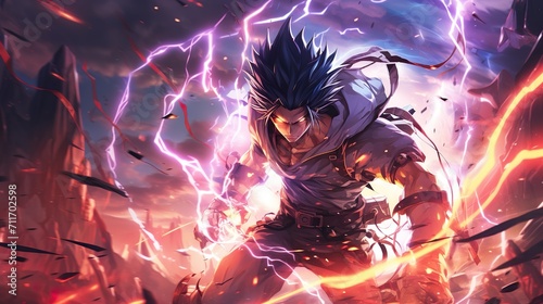 Anime-Kämpfer im Blitze-Sturm: Die Macht des Überlebens photo