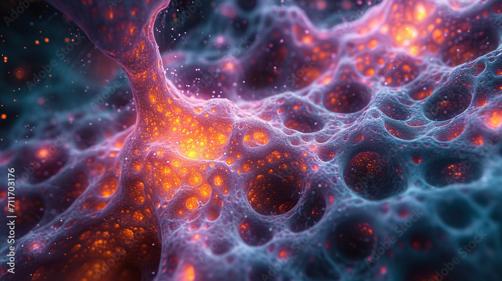A digitally enhanced photograph capturing the delicate beauty of nerve cells under a microscope, with intricate patterns and textures that evoke a sense of wonder about the microsc