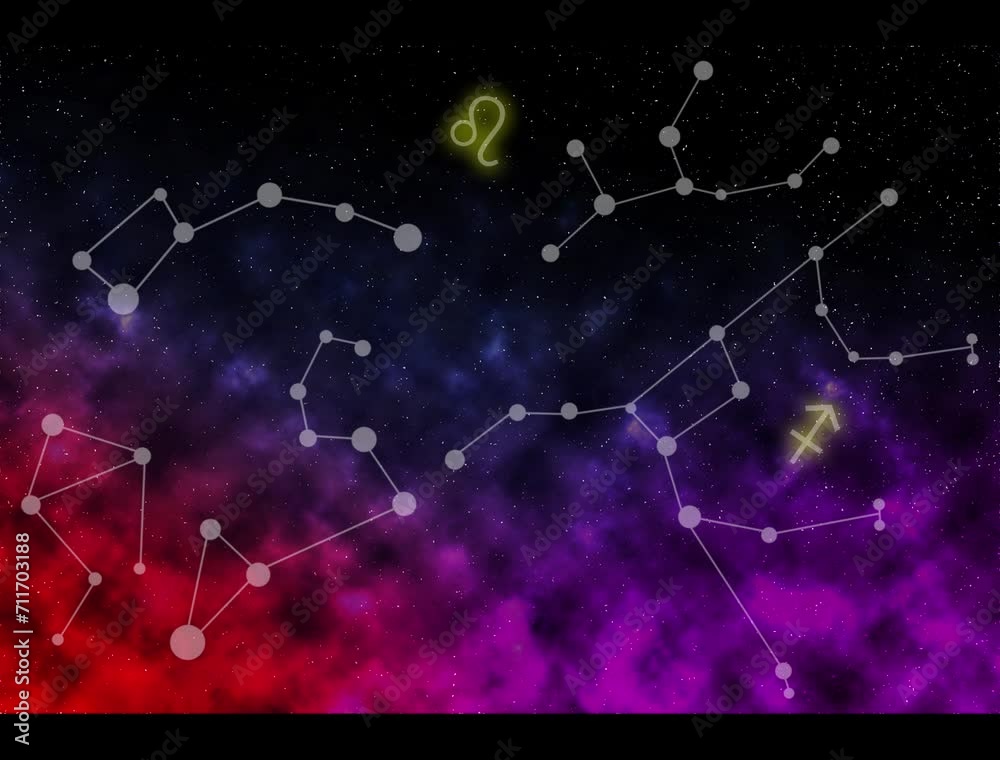 Astrology, zodiac signs and esoteric magic concept. Flying cosmic