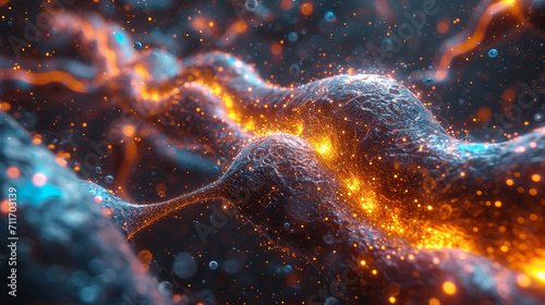 A captivating visualization of nerve cells interacting within the spinal cord, with a focus on the myelin sheath, conveying the essential role of these cells in facilitating rapid photo