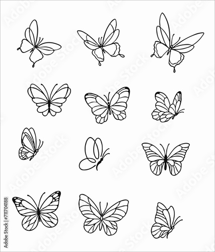 Butterfly outlines vector black and white drawing scribble SVG