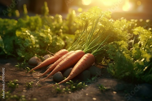 Freshly Harvested Carrots Nestled in a Garden