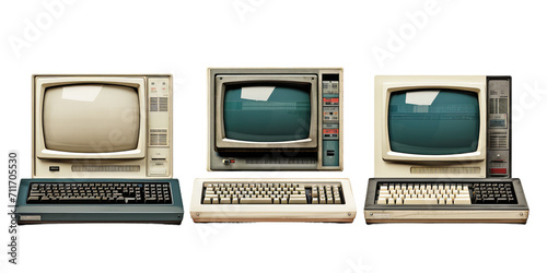 Collection of old computers, illustration, isolated or white background photo