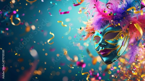 a carnival party mask with glitter in background photo