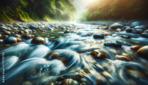 Flowing WaterInclude a gently flowing river or stream  representing life s continuous flow and change.