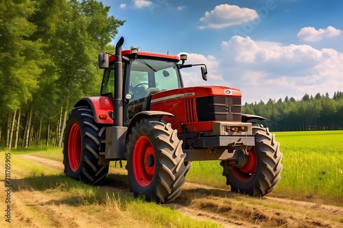 Agricultural tractor in the field