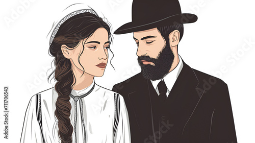 Jewish Couple On Isolated White Background, Marriage Concept, Generative Ai