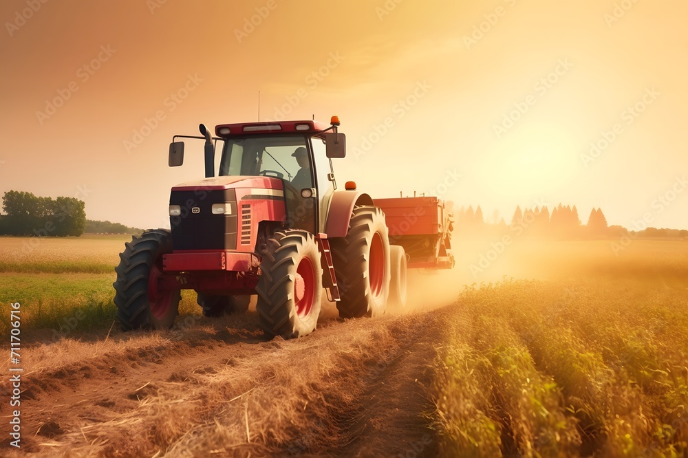 Tractor in the field, Agricultural machinery Tractor in the field, Agricultural machinery