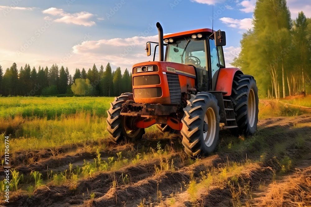 Tractor in the field, Agricultural machinery Tractor in the field, Agricultural machinery