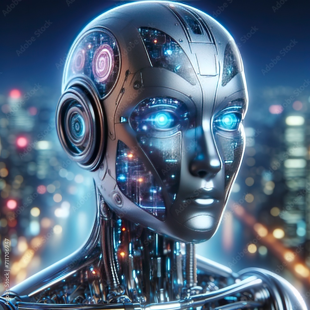 3D robot with futuristic city background 3D robot with futuristic city background