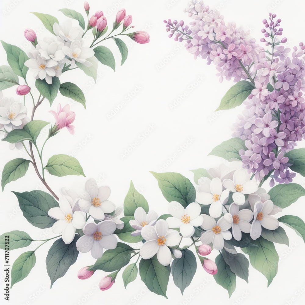 Fototapeta premium Watercolor Illustrations of Lilac Flowers: Delicate Blossoms in a Spring Garden