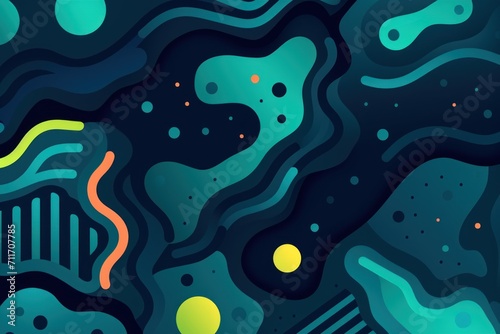 Colorful animated background, in the style of linear patterns and shapes, rounded shapes, dark turquoise and indigo, flat shapes