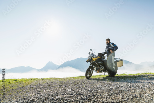 man on a motorcycle in the mountains. Achenkirch, Austria