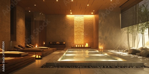 tranquil spa interiors with soothing lighting and ambient music © kwanchaift