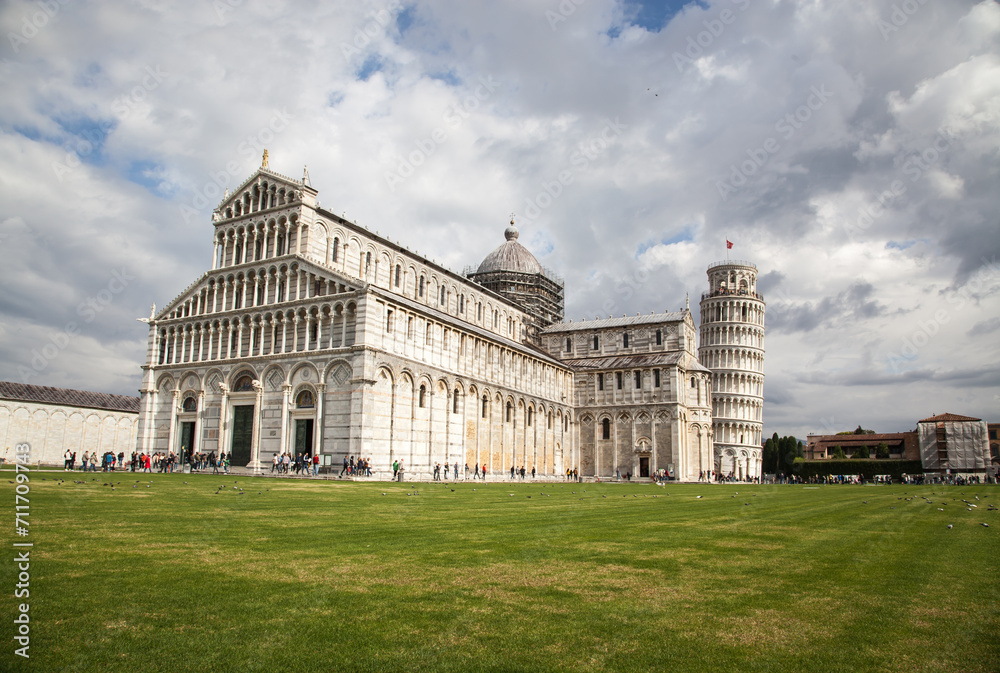 Pisa, Piazza dei miracoli, with the Basilica and the leaning tower.