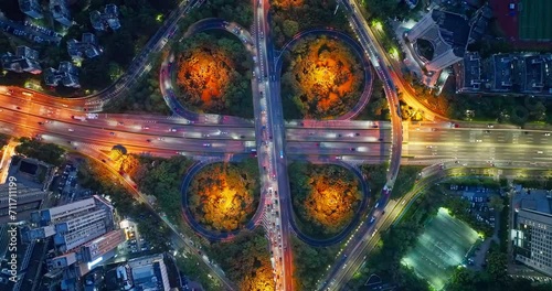 Aerial photography of Guangdong viaduct road transport night scene