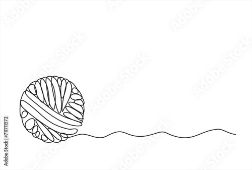 One continuous single line of Clew ball of thread. Continuous one line drawing vector illustration
