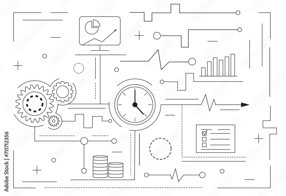 Business and Time Management Line Art. Success and office finances concept vector