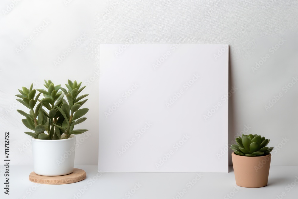 Blank paper copy space template with minimalist interior potted plant decoration. Stationary tempalte mock up. Blank paper copy space template with minimalist interior potted plant decoration. Stationary tempalte mock up.