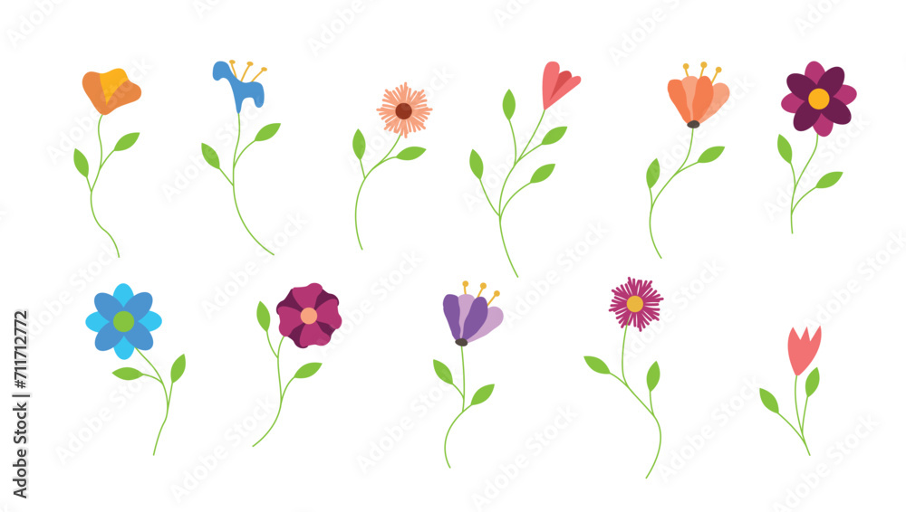Obraz premium Flat Style Colorful Flowers Set. Nature plants and meadows concept vector