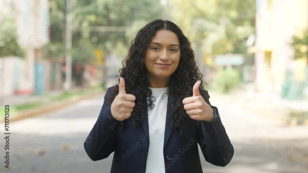 Curly Hair Indian Businesswoman Showing Thumbs Up Curly Hair Indian Businesswoman Showing Thumbs Up