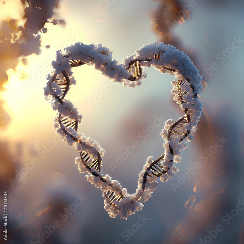 details of DNA strands forming a heart shape  set against a soft  heart   valentines day