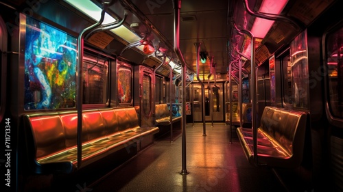 Beautiful subway station metro train neon lighting picture