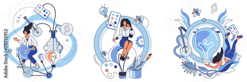 Artistic imagination vector illustration. Professional artists, with intelligence and skill, carve intricate stories on canvas artistic imagination The artistic concept, delicate seed blooms