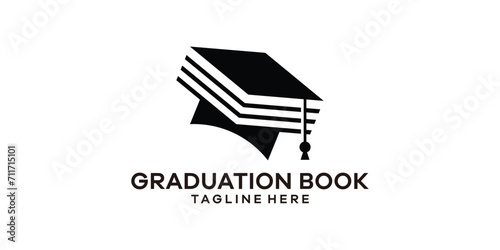 logo design combination of graduation cap and book shape, educational logo design.
