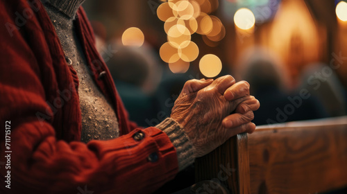 Elderly person's hands clasped together in a gesture of prayer