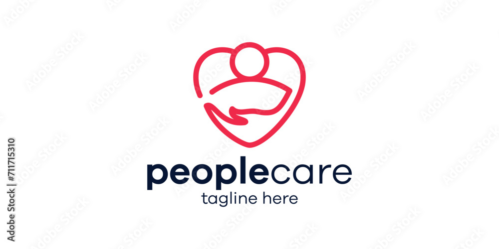 logo design combining the shape of a person with a heart and hand, logo design people care. logo design combining the shape of a person with a heart and hand, logo design people care.