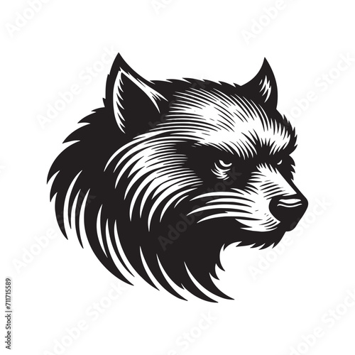 Wolverine angry head. Vintage retro engraving illustration. Black icon, logo, label. isolated element. png	