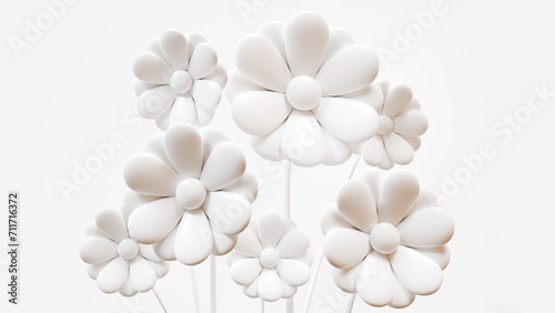 3Dの花。シンプルなイラストの花。白背景