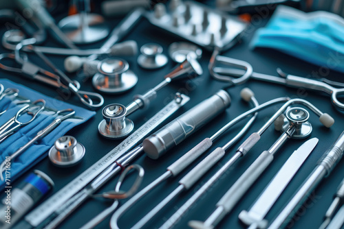 Featuring medical tools like syringes and a stethoscope in a blue-toned image, clinical precision and healthcare readiness.