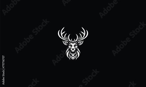 white deer face logo, art, design, face deer logo on black background