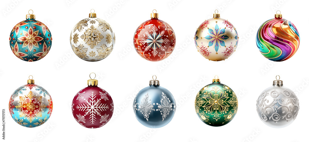 Decorative Christmas ornaments bauble ball collection on transparent background Decorative Christmas ornaments bauble ball collection on transparent background