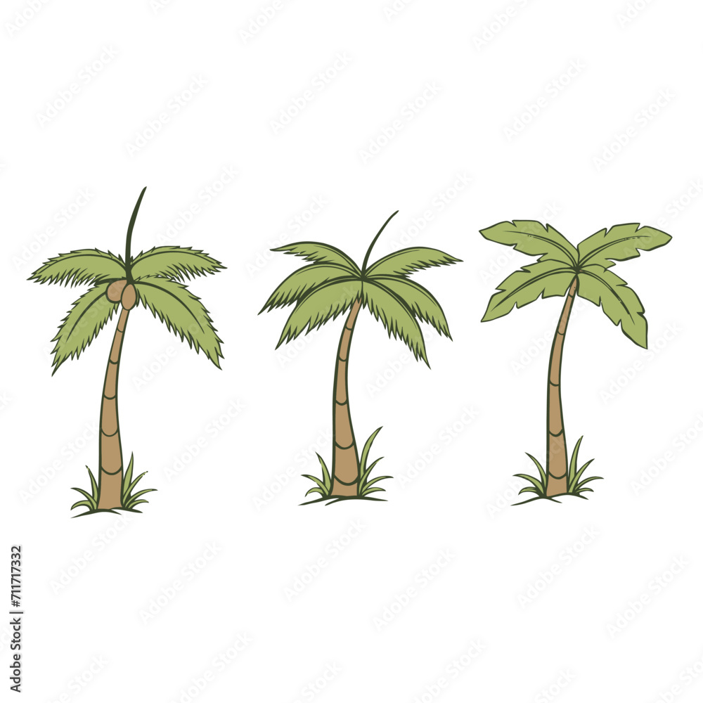 coconut tree set vector illustration