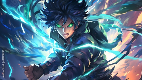 Sturm der Entschlossenheit: Anime-Kämpfer mit Blitzaura