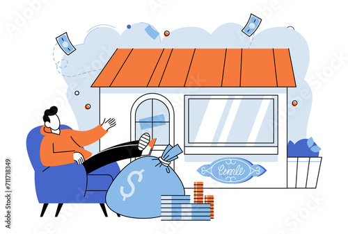 Shop owner. Vector illustration. Negotiation skills are valuable in securing favorable business deals Effective marketing strategies are essential for promoting products and attracting customers