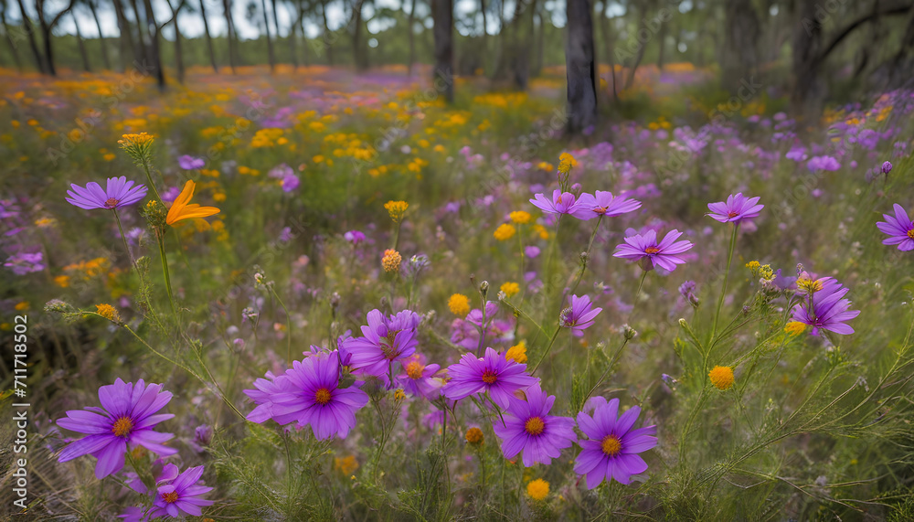Obraz premium Yellow and purple field of wildflowers