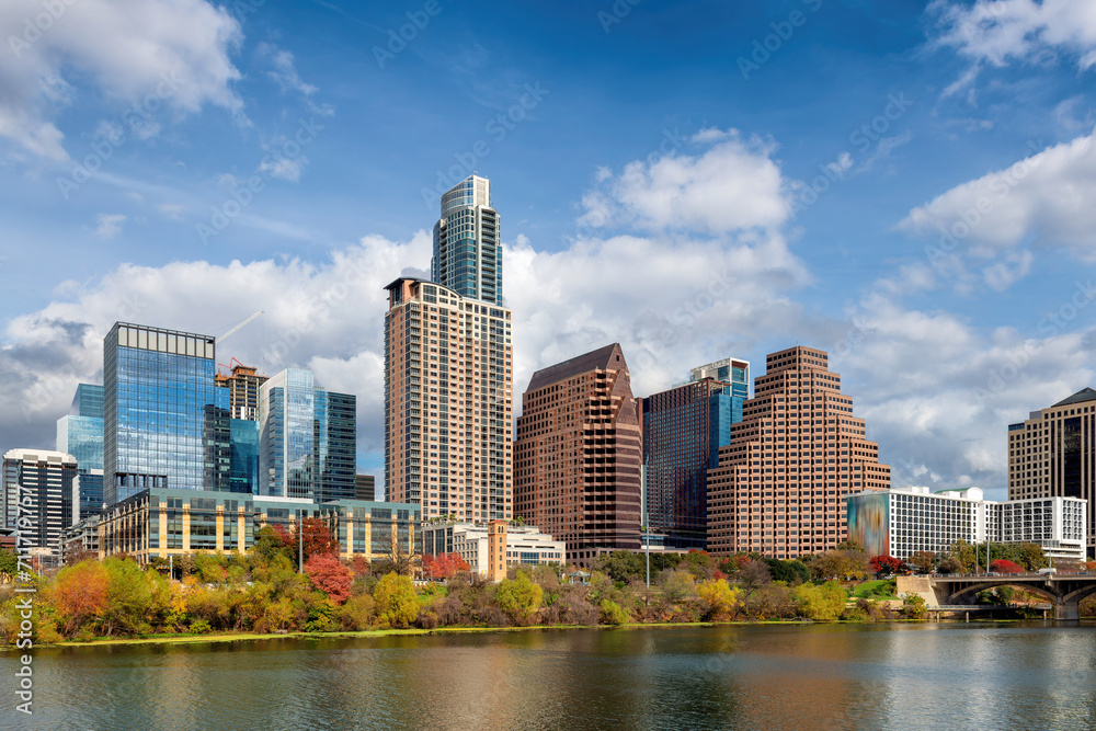Austin downtown skyline on the Colorado River in Austin, Texas, USA.