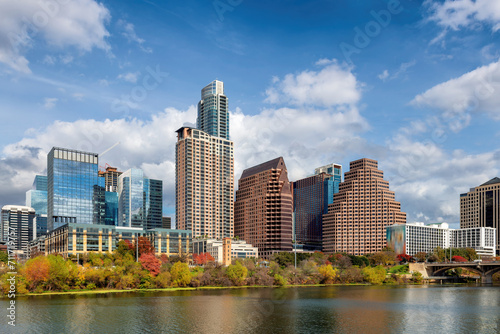 Austin downtown skyline on the Colorado River in Austin  Texas  USA.