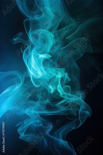 Empty dark background with cyan smoke